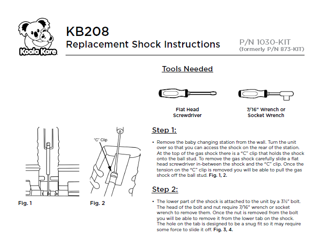 1030-KIT - SHOCK for KB208-Series Oval Changing Station and AHD107 "FOR YOUR CONVENIENCE" Changing Station