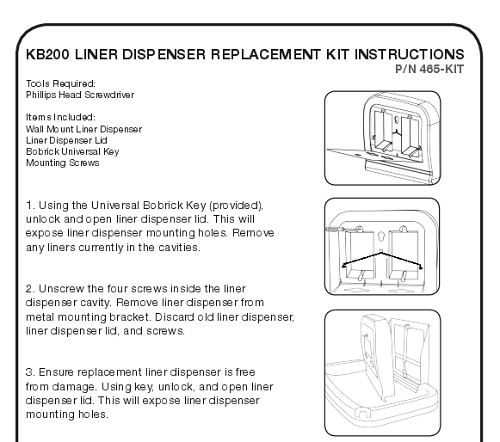 465-01-KIT - LINER DISPENSER KIT for GREY KB200-01 and KB200-01SS Horizontal Changing Stations