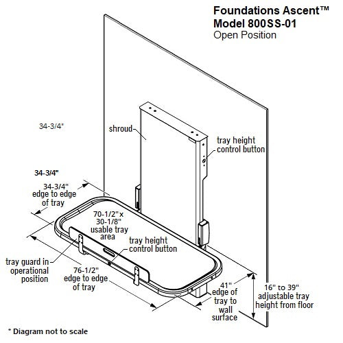 FOUNDATIONS® 800SS-01 ASCENT™ Universal Changing Station  Surface-Mounted, Horizontal-Folding Electric Stainless Steel Special Needs Changing Station