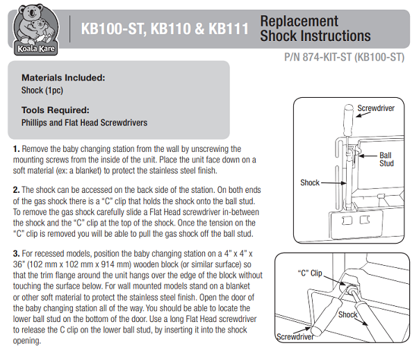 874-KIT-ST - SHOCK KIT for KB100-ST-Series Recessed with Stainless Trim Changing Station