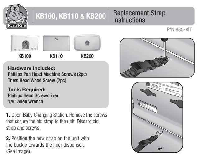 885-KIT - STRAP KIT for all KB100-Series, KB100-ST-Series, KB200-Series, KB200-SS-Series, and KB110-Series Horizontal Changing Stations