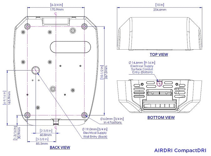 AirDri HDH-0606A5BLK| CompactDRI Automatic Hand Dryer, Black Stainless Steel, ADA Compliant