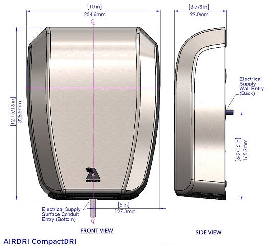 AirDri HDH-0606A5BLK| CompactDRI Automatic Hand Dryer, Black Stainless Steel, ADA Compliant