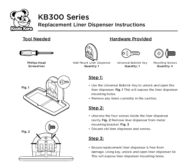 310-38-05-KIT - LINER DISPENSER KIT for WHITE GRANITE KB300-05 Horizontal and KB301-05 Vertical Changing Stations