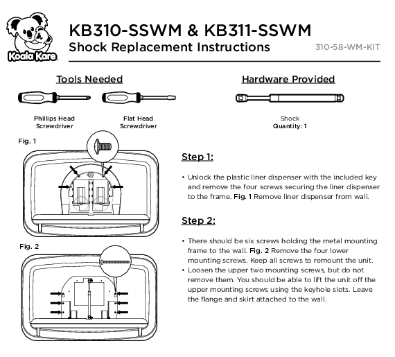 310-58-WM-KIT - SHOCK KIT for ALL WALL-MOUNTED KB310-Series and KB311-Series Changing Stations