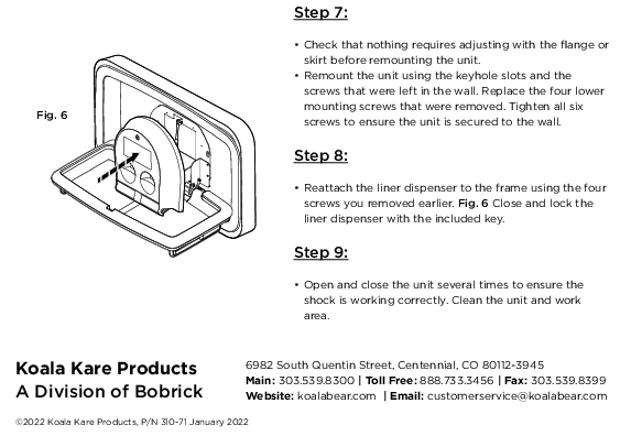 310-58-WM-KIT - SHOCK KIT for ALL WALL-MOUNTED KB310-Series and KB311-Series Changing Stations