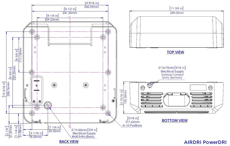 AirDri HDJ-0301A9SSB | PowerDRI Automatic Hand Dryer, Brushed Stainless Steel, High Speed, ADA Compliant, HEPA Filtration