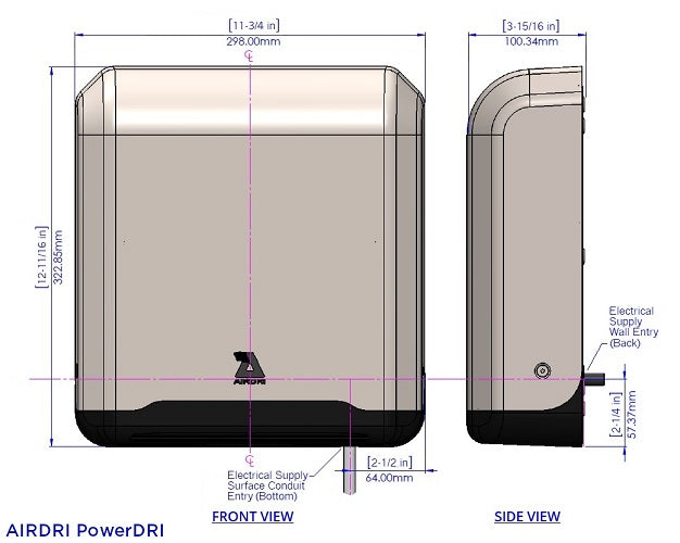 AirDri HDJ-0301A9BLK | PowerDRI Automatic Hand Dryer, Black Stainless Steel, High Speed, ADA Compliant, HEPA Filtration