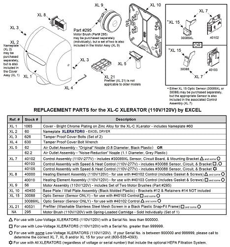 Excel XL-C XLerator REPLACEMENT HEATING ELEMENT (110V/120V) - Part Ref. XL 8 / Stock# 40010**