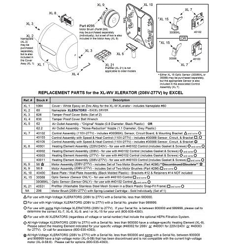 Excel XL-WV XLerator with HEPA FILTER REPLACEMENT CONTROL ASSEMBLY with SPEED & HEAT CONTROL (Part Ref. XL 7 / Stock# 40105)***