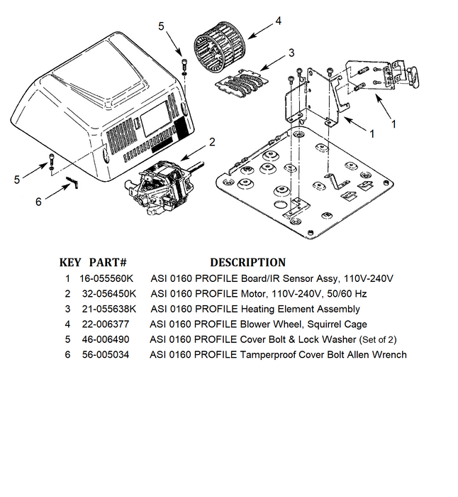 ASI 0160 PROFILE COMPACT (110V-240V) Automatic, ADA-Compliant Model COVER BOLT WRENCH (Part# 56-005034)-Hand Dryer Parts-ASI (American Specialties, Inc.)-Allied Hand Dryer