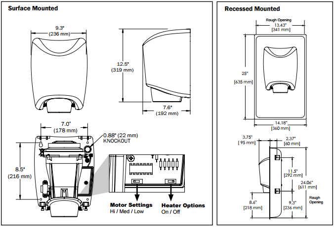 Bradley Model 2922-2874 Aerix+ High Speed, High-Efficiency Hand Dryer Satin  Stainless Steel — Allied Hand Dryer