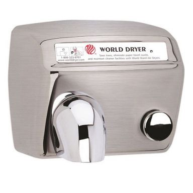 WORLD DRYER® DA5-973 Model A Series Hand Dryer - Brushed Stainless Steel Push Button Surface-Mounte