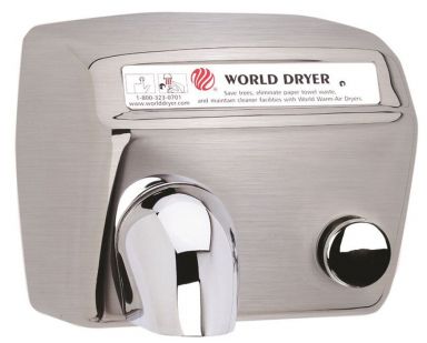 WORLD DRYER® DA52-973 Model A Series Hand Dryer - Brushed Stainless Steel Push Button Surface-Mount